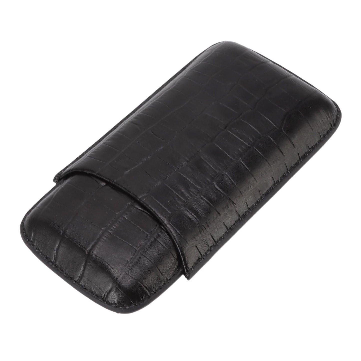 Cigar Leather Case Travel Portable 3pcs Cigar Holder Cigar Humidor with Cutter Set Black with Bamboo Joint Pattern