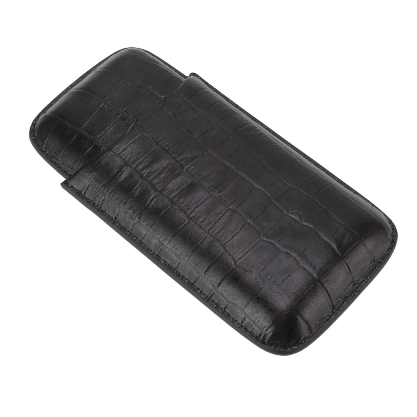 Cigar Leather Case Travel Portable 3pcs Cigar Holder Cigar Humidor with Cutter Set Black with Bamboo Joint Pattern
