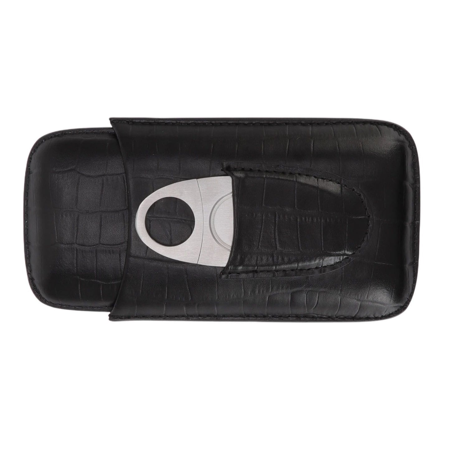 Cigar Leather Case Travel Portable 3pcs Cigar Holder Cigar Humidor with Cutter Set Black with Bamboo Joint Pattern