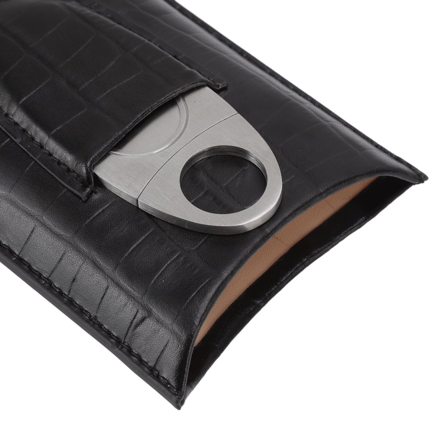 Cigar Leather Case Travel Portable 3pcs Cigar Holder Cigar Humidor with Cutter Set Black with Bamboo Joint Pattern