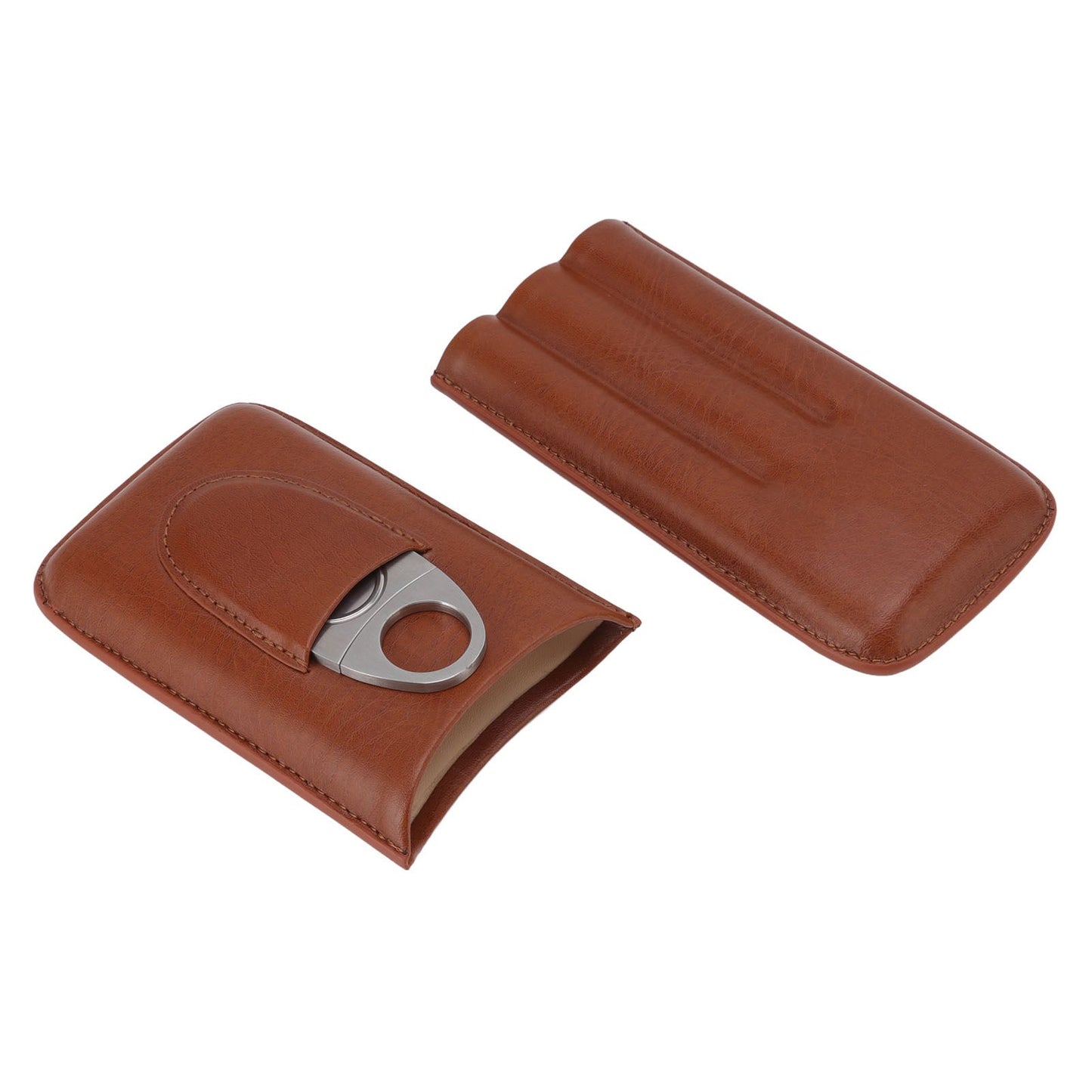 Portable Cigar Leather Case High Grade Leather Travel Portable Cigar Travel Bag Holder with Scissor Brown