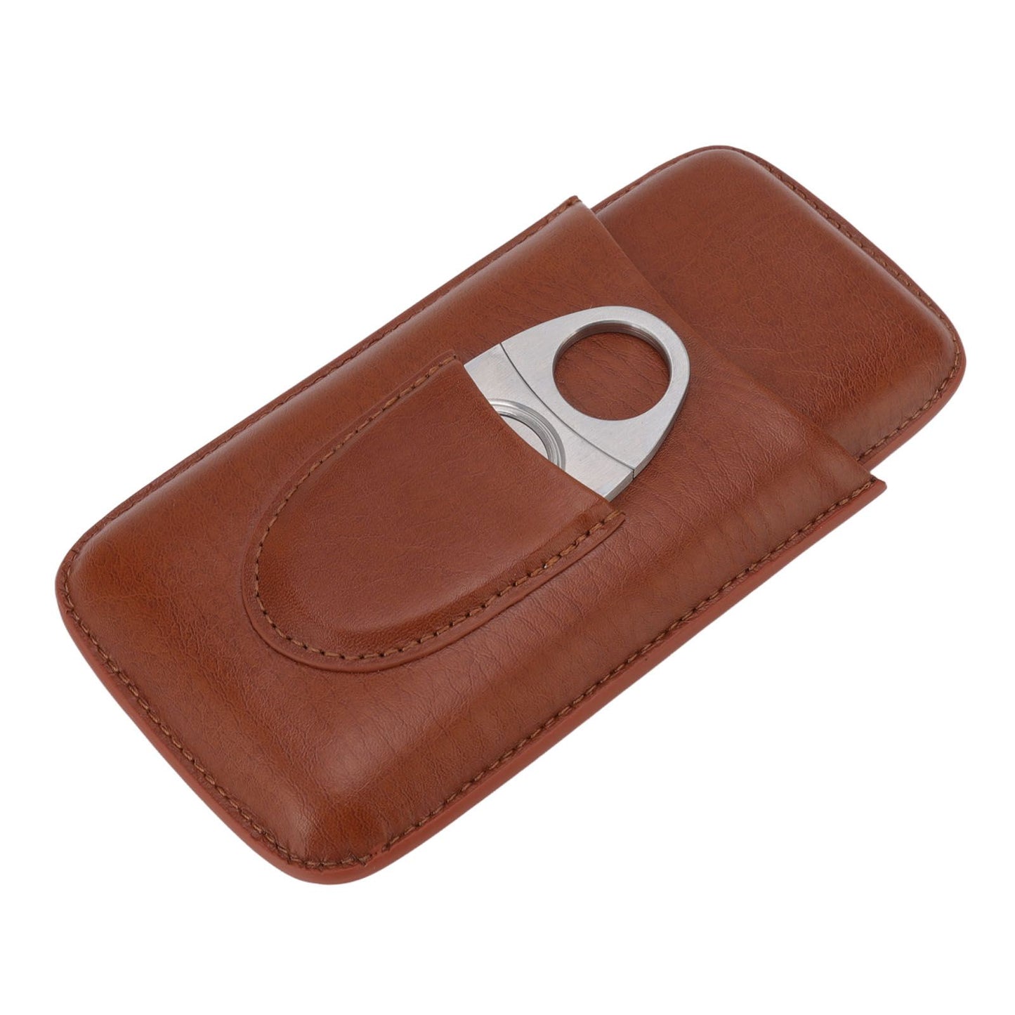 Portable Cigar Leather Case High Grade Leather Travel Portable Cigar Travel Bag Holder with Scissor Brown