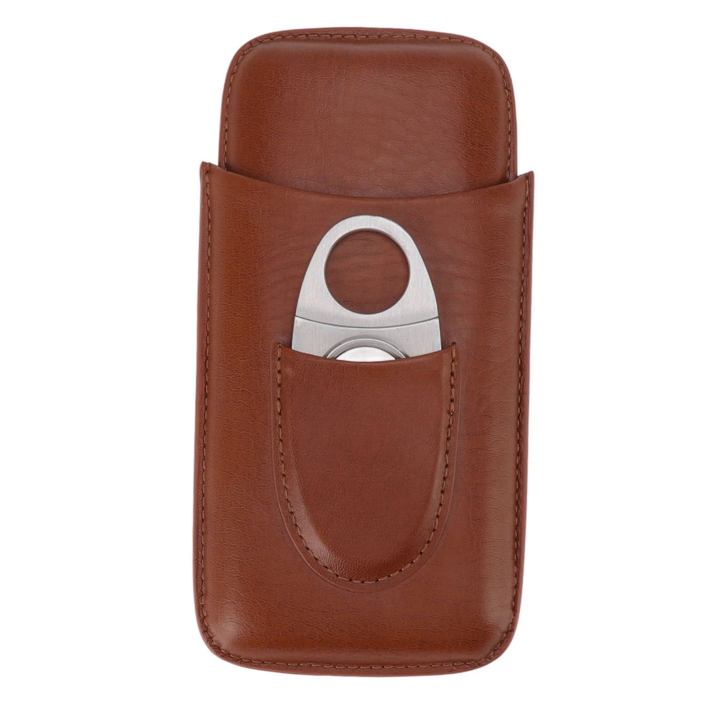Portable Cigar Leather Case High Grade Leather Travel Portable Cigar Travel Bag Holder with Scissor Brown