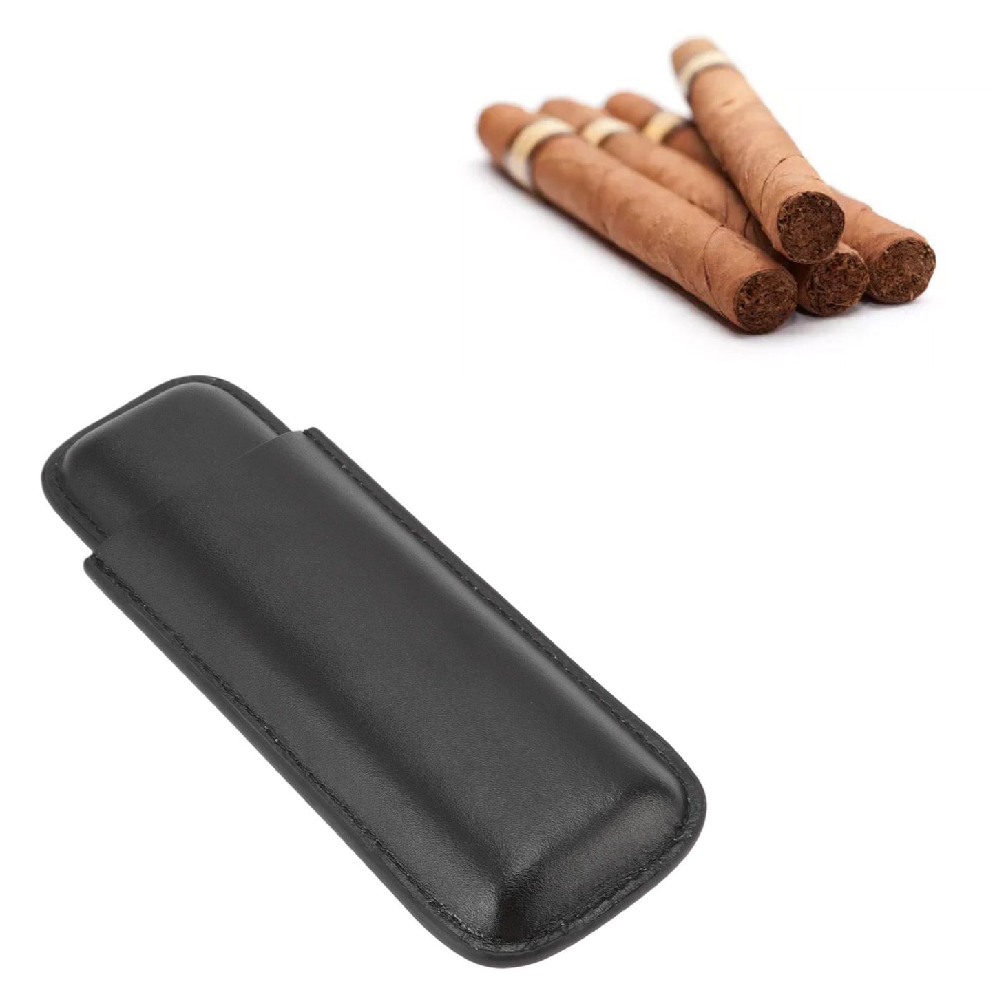 Leather Cigar Case Portable 2 Finger Cigar Holder for Travel Business Trip Boyfriend Gifts Black