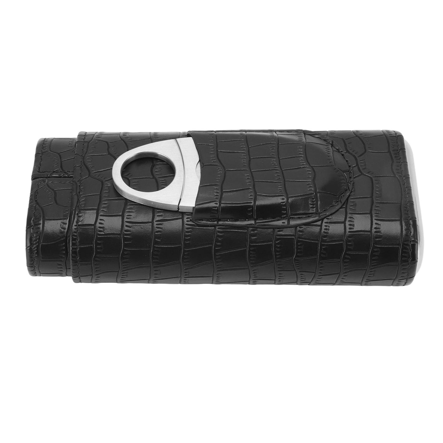 Cigar Leather Case Cedarwood Liner Portable 3pcs Cigar Holder Cigar Humidor Case with Cutter for Travel Black