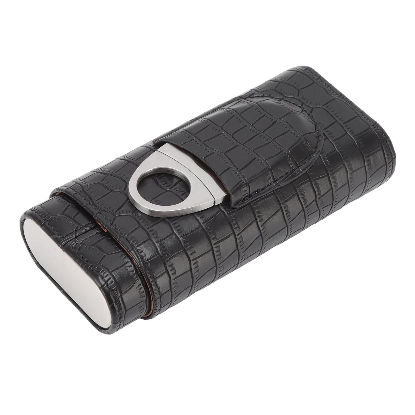 Cigar Leather Case Cedarwood Liner Portable 3pcs Cigar Holder Cigar Humidor Case with Cutter for Travel Black