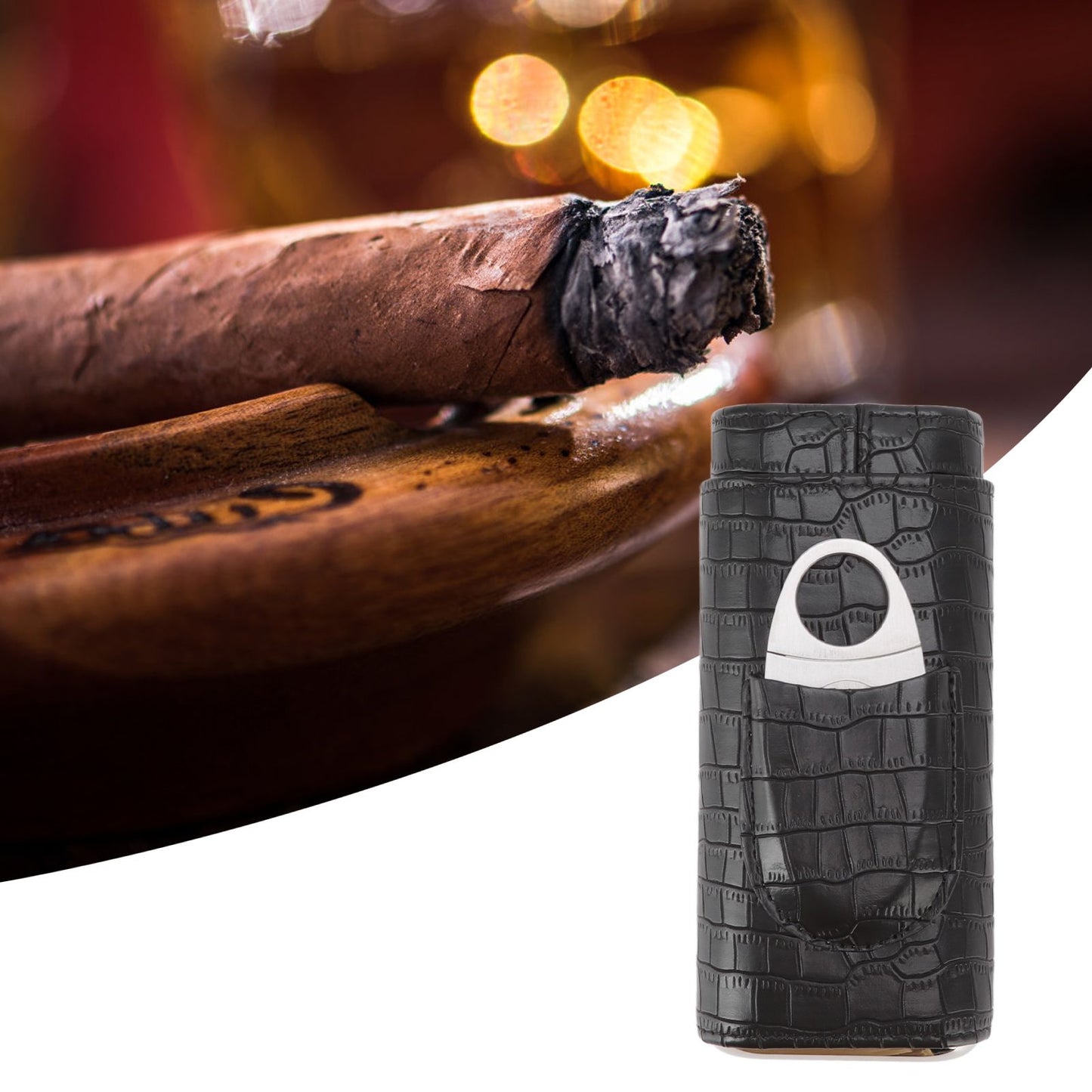 Cigar Leather Case Cedarwood Liner Portable 3pcs Cigar Holder Cigar Humidor Case with Cutter for Travel Black