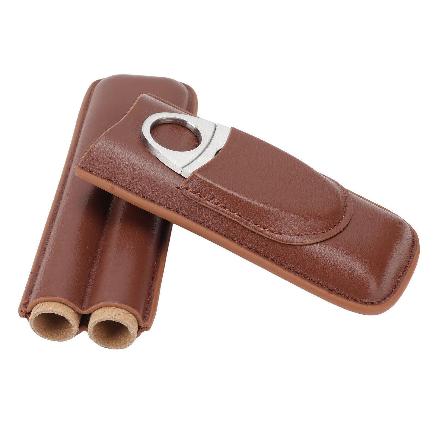 Travel Cigar Case Leather Portable with Cigar Clipper Cigar Holder for 2 Cigars Business Office