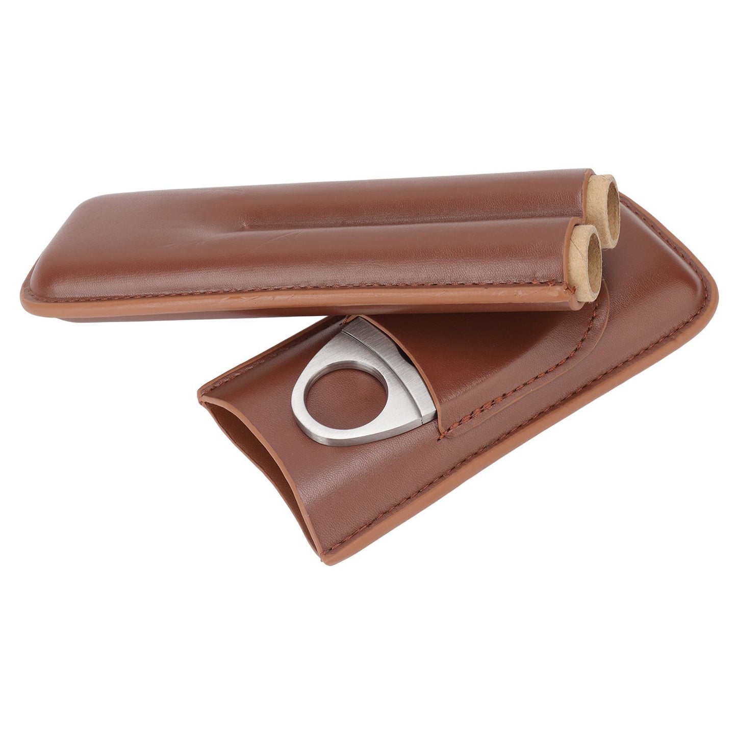 Travel Cigar Case Leather Portable with Cigar Clipper Cigar Holder for 2 Cigars Business Office
