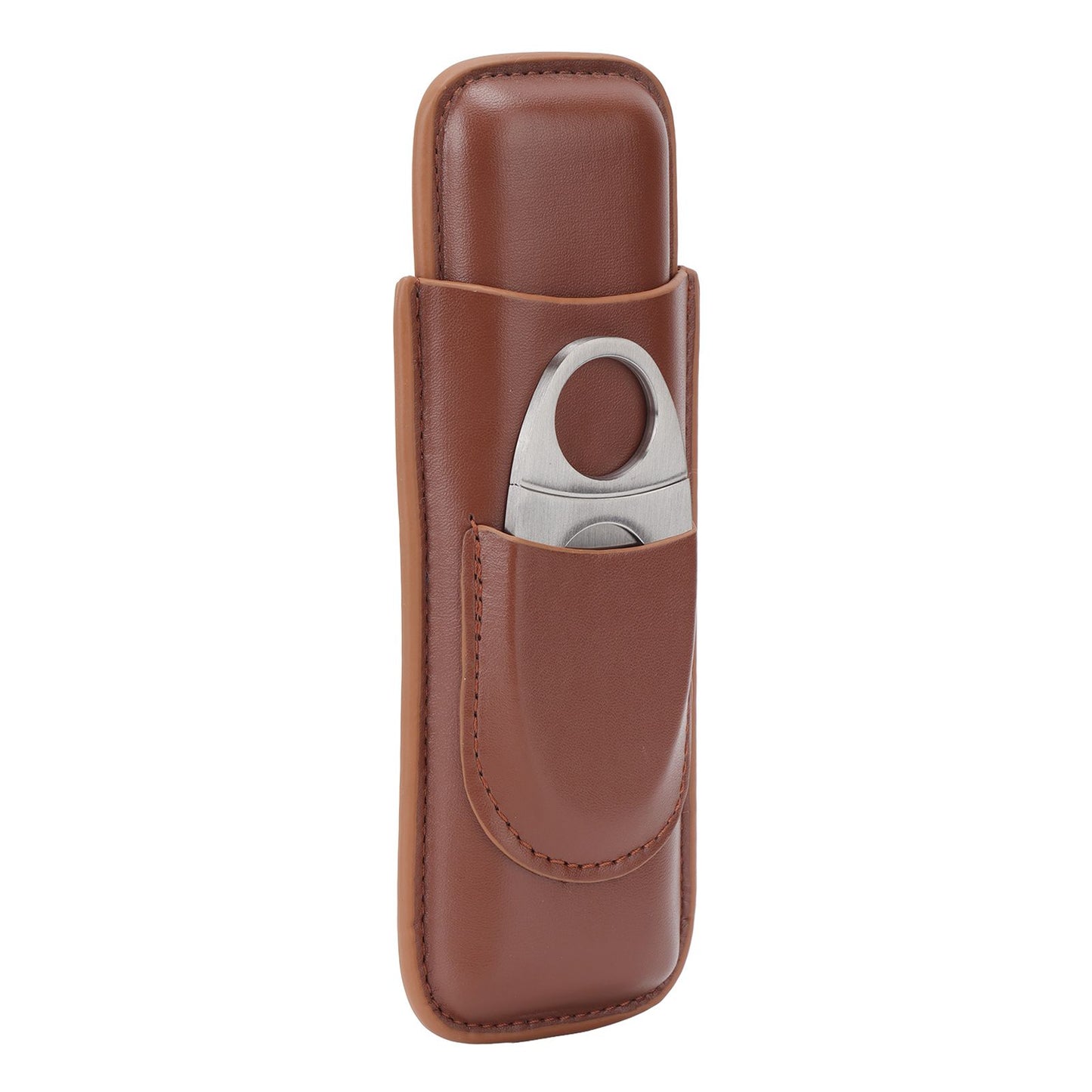 Travel Cigar Case Leather Portable with Cigar Clipper Cigar Holder for 2 Cigars Business Office