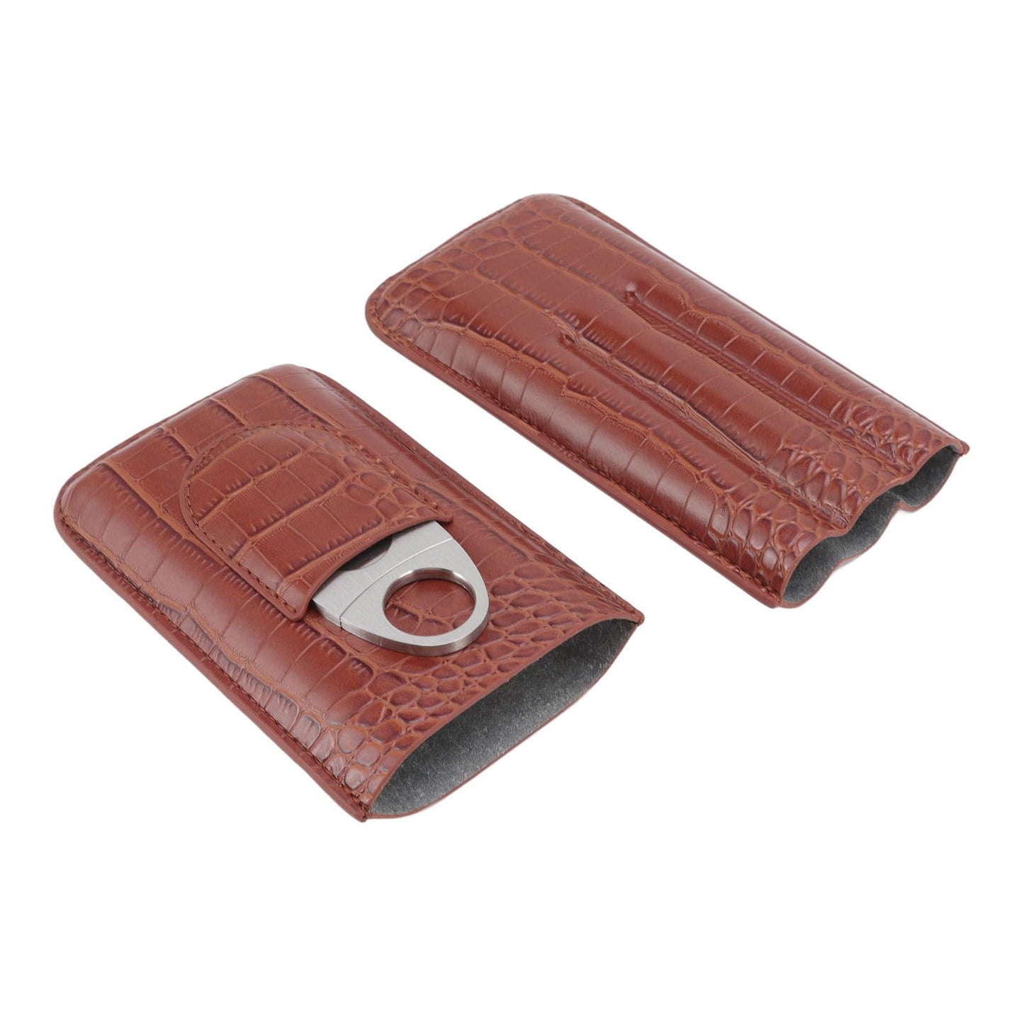 3 Finger Cigar Case High Grade Leather Travel Portable Cigar Holder with Cutter Coffee