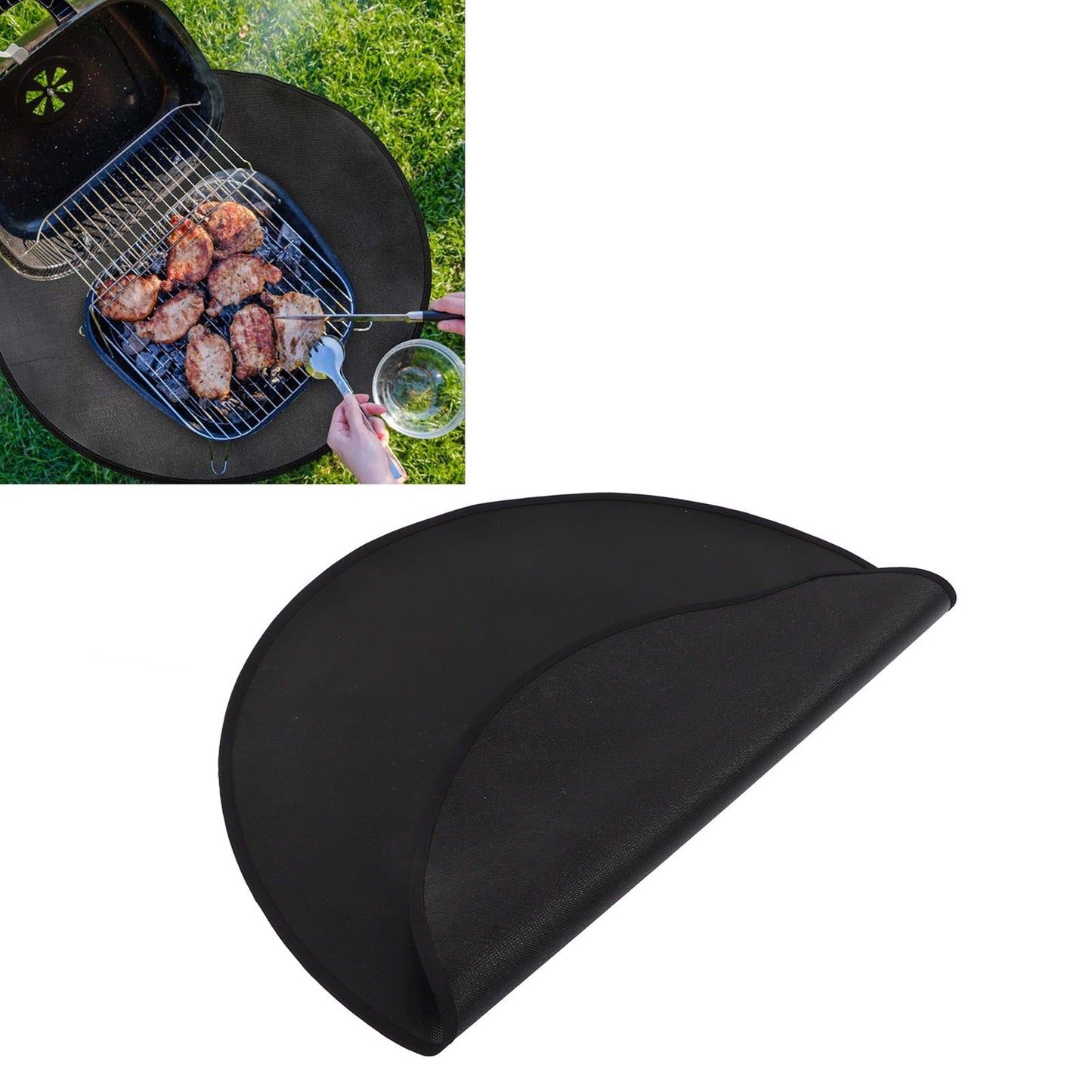Grill Mat Fireproof High Temperature Resistance Washable Reusable Round BBQ Mat Black 24in / 60cm Dia