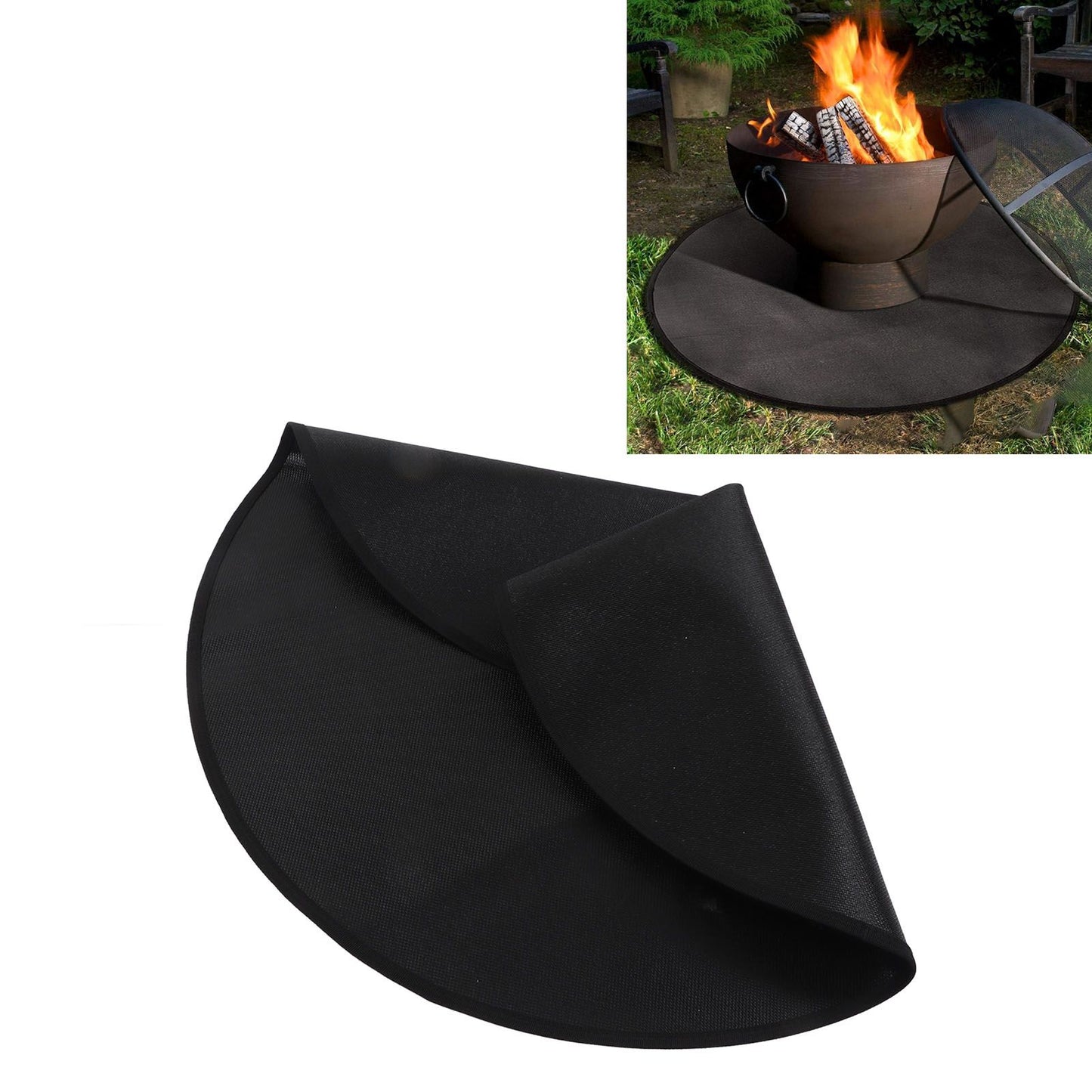 Grill Mat Fireproof High Temperature Resistance Washable Reusable Round BBQ Mat Black 36in / 92cm Dia