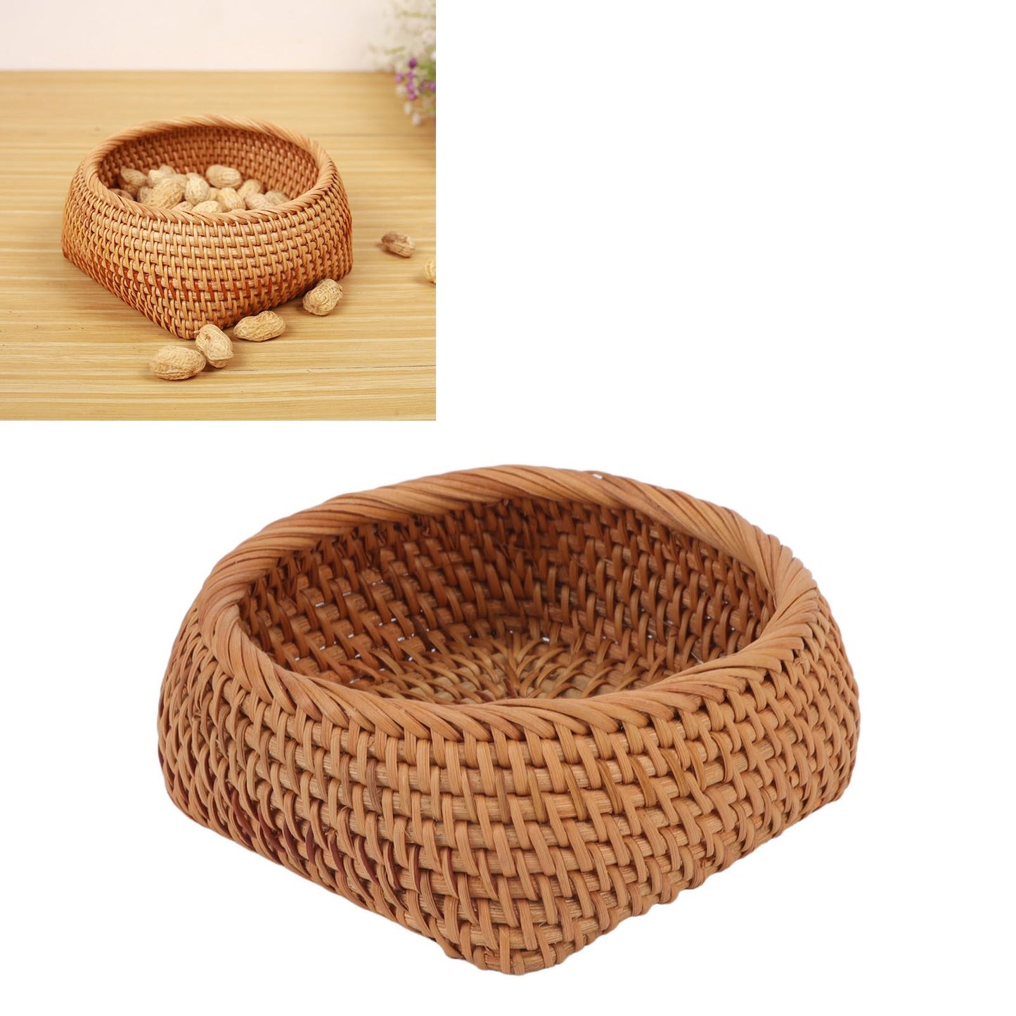 Rattan Storage Basket Hand Woven Simple Exquisite Rattan Organizer Storage Basket for Tea Sets Tableware S