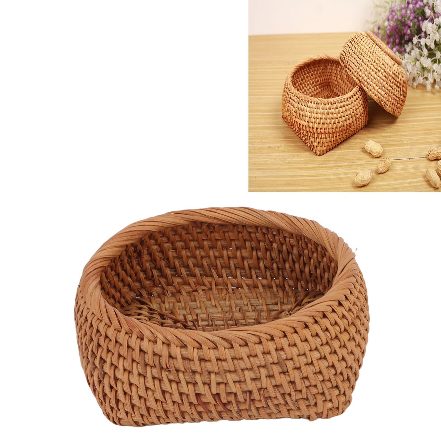 Rattan Storage Basket Hand Woven Simple Exquisite Rattan Organizer Storage Basket for Tea Sets Tableware L