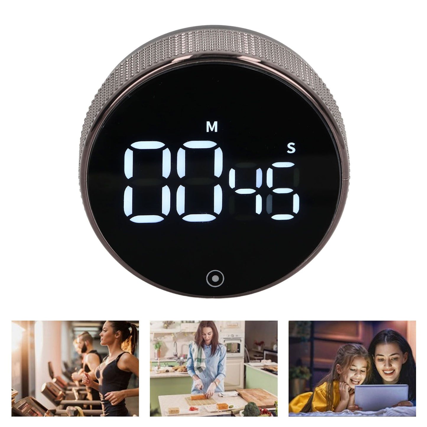 Kitchen Timer Rotating Silent Magnetic Suction Kids Study Timer LED Countdown Timer Black