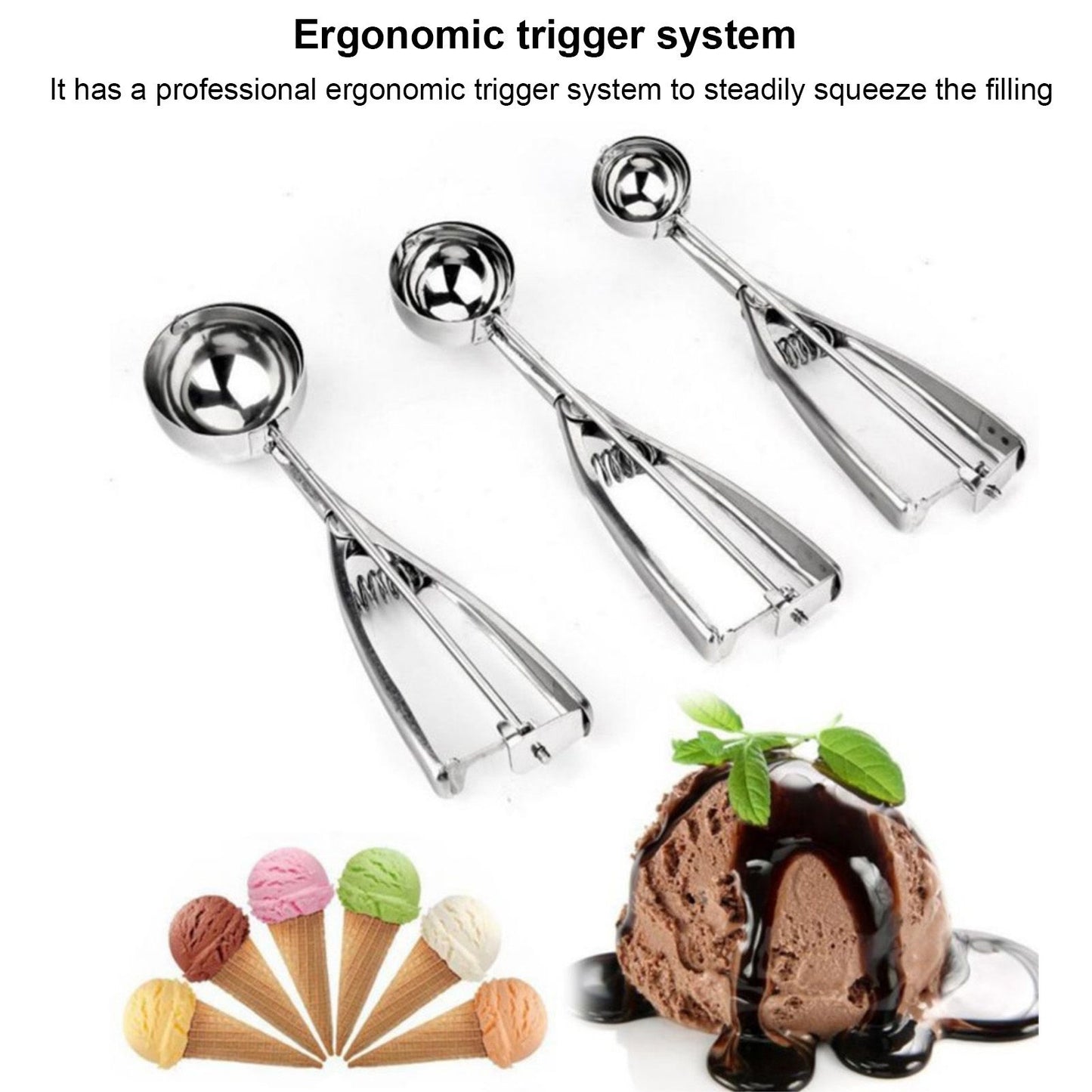 Stainless Steel Ice Cream Scoop Manual Ice Cream Ball Digger Scoop Kitchen Accessories 6cm/2.4in