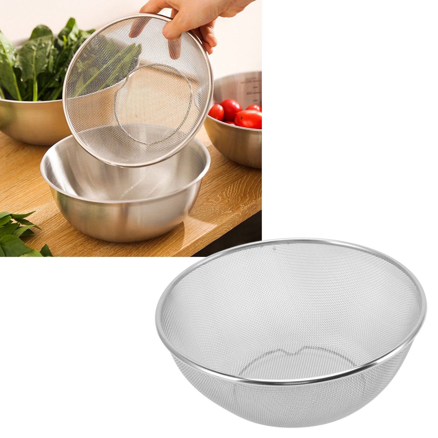 Stainless Steel Strainer Colander Fast Drainage 24CM Diameter Safe Food Grade Material Salad Bowl for Home Kitchen Mesh Screen