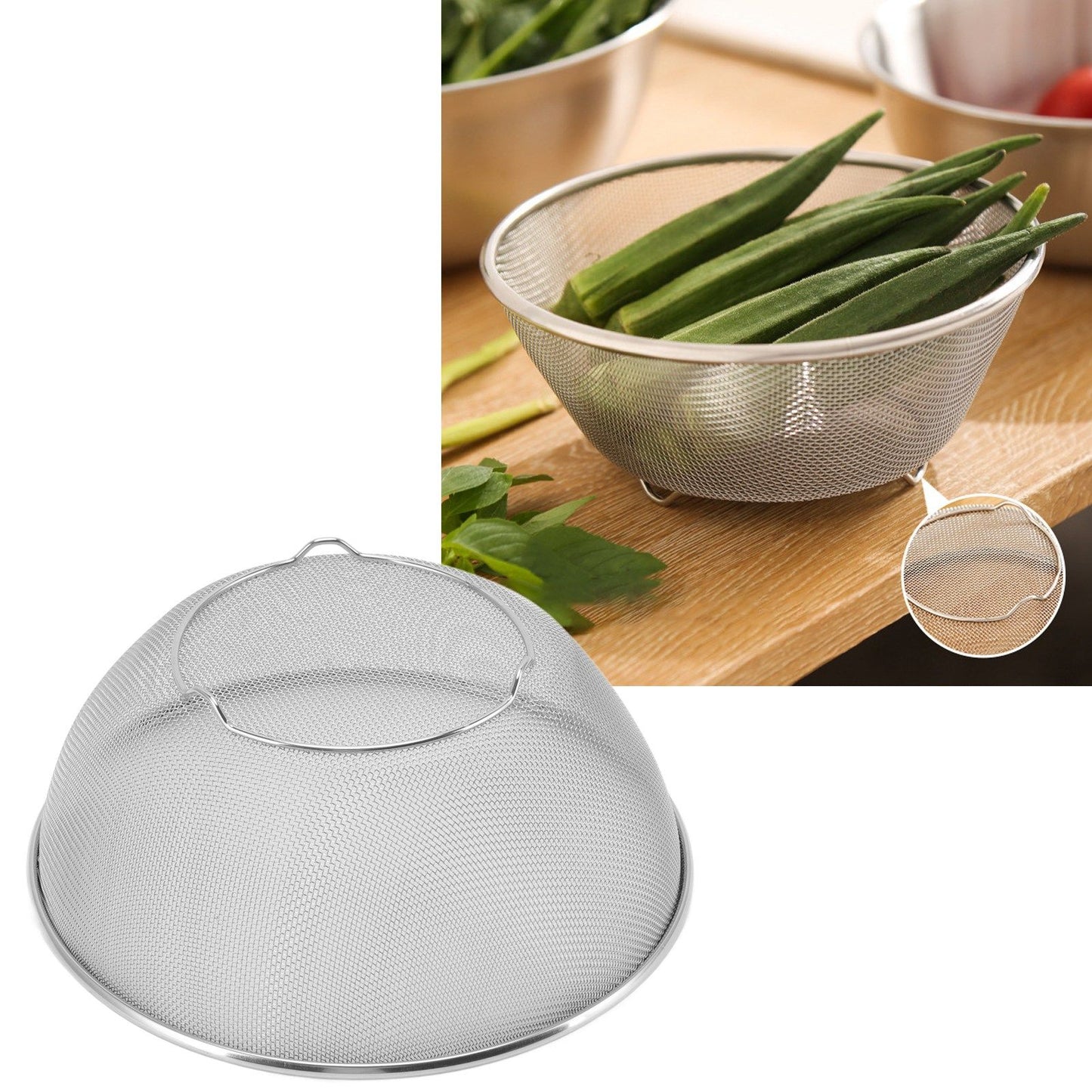 Stainless Steel Strainer Colander Fast Drainage 24CM Diameter Safe Food Grade Material Salad Bowl for Home Kitchen Mesh Screen