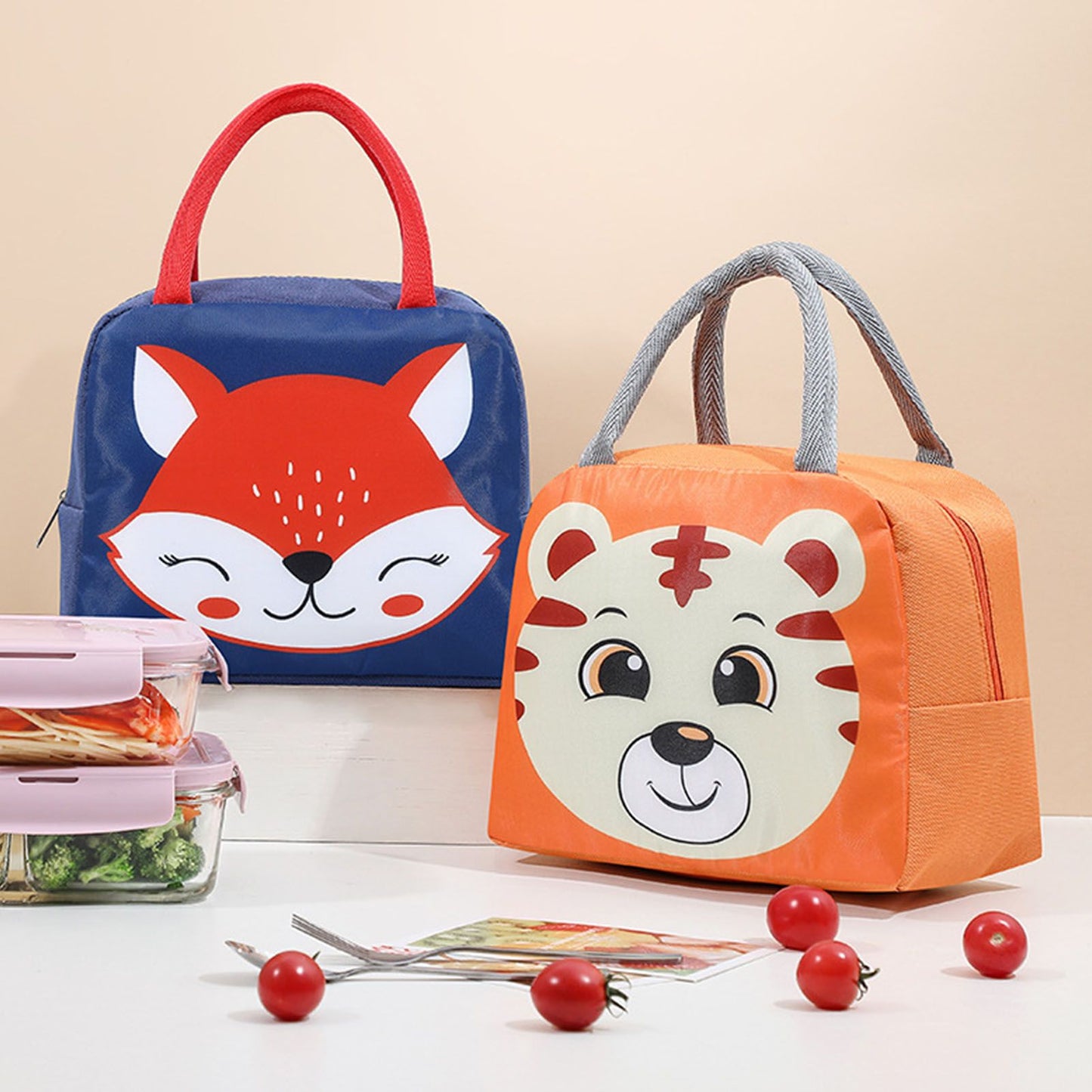 Lunch Bag Cute Cartoon Animal Pattern Waterproof Large Capacity Portable Thermal Insulation Lunch Box Bag for Women Men Tiger