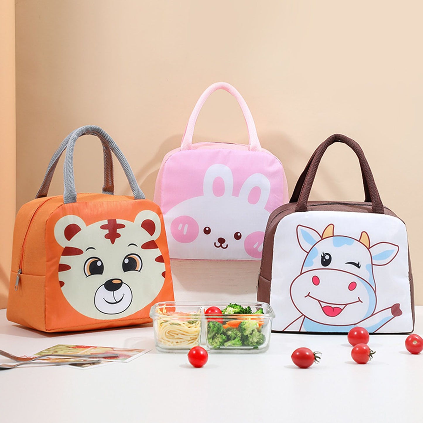Lunch Bag Cute Cartoon Animal Pattern Waterproof Large Capacity Portable Thermal Insulation Lunch Box Bag for Women Men Rabbit