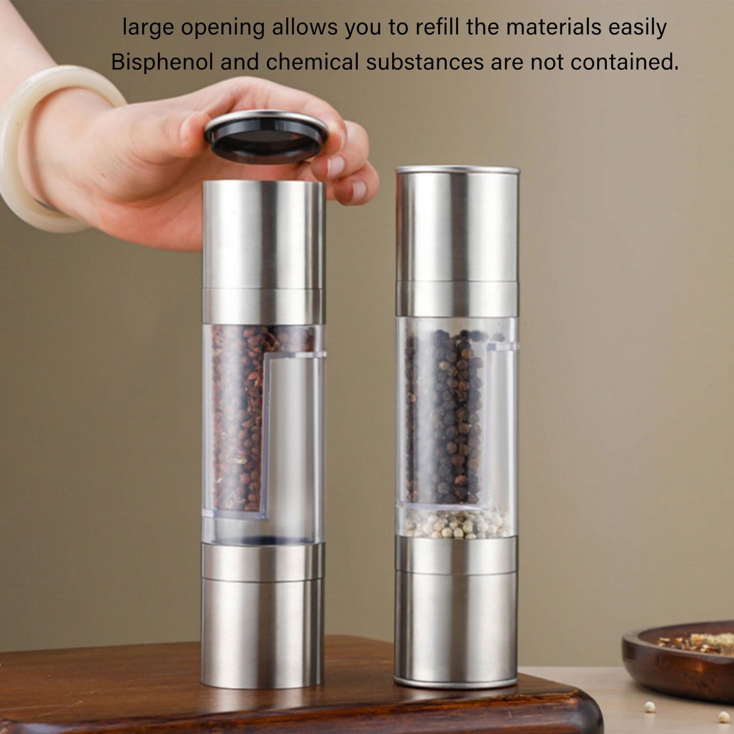 Salt and Pepper Grinder Stainless Steel Dual Head Adjustable Grind Size Manual Spice Grinder for Home Kitchen Grinder