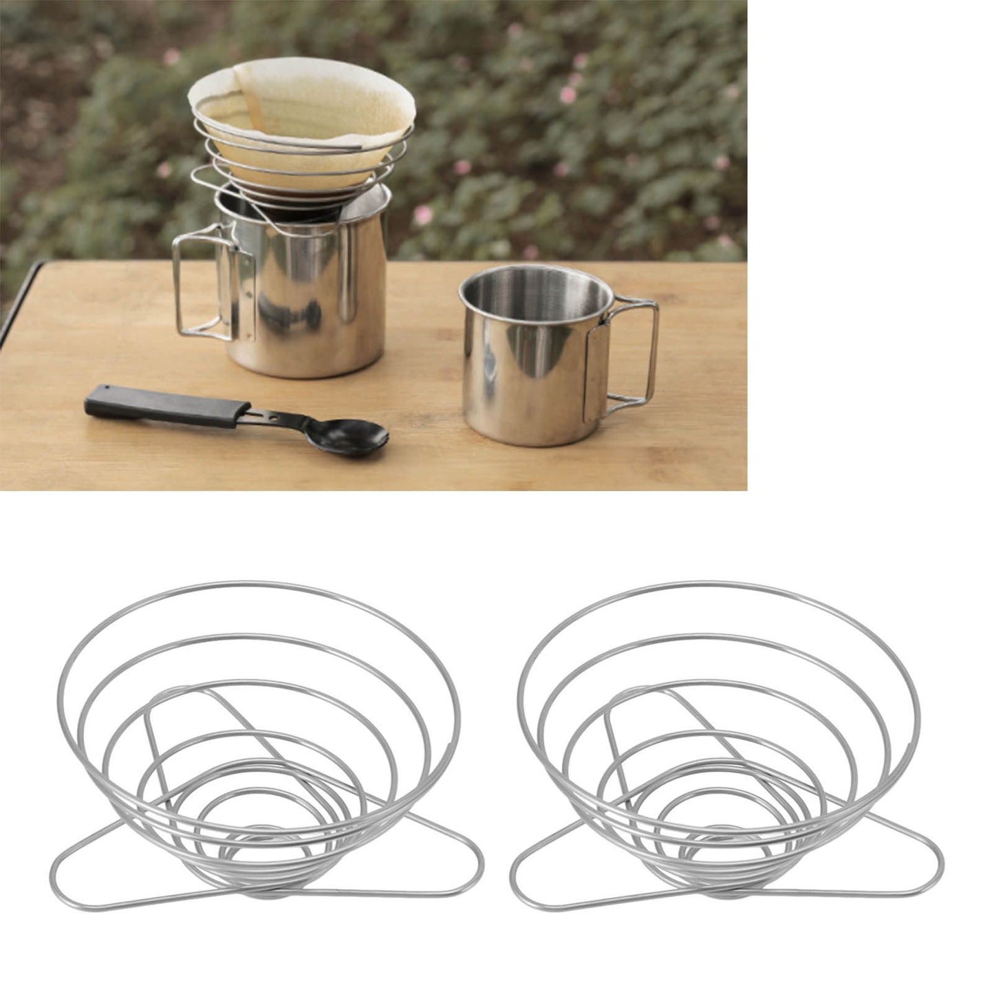 Foldable Coffee Filter Cup Stainless Steel Coffee Filter Holder Outdoor Camping Coffee Dripper Holder M 115x110x75mm/4.5x4.3x3.0in