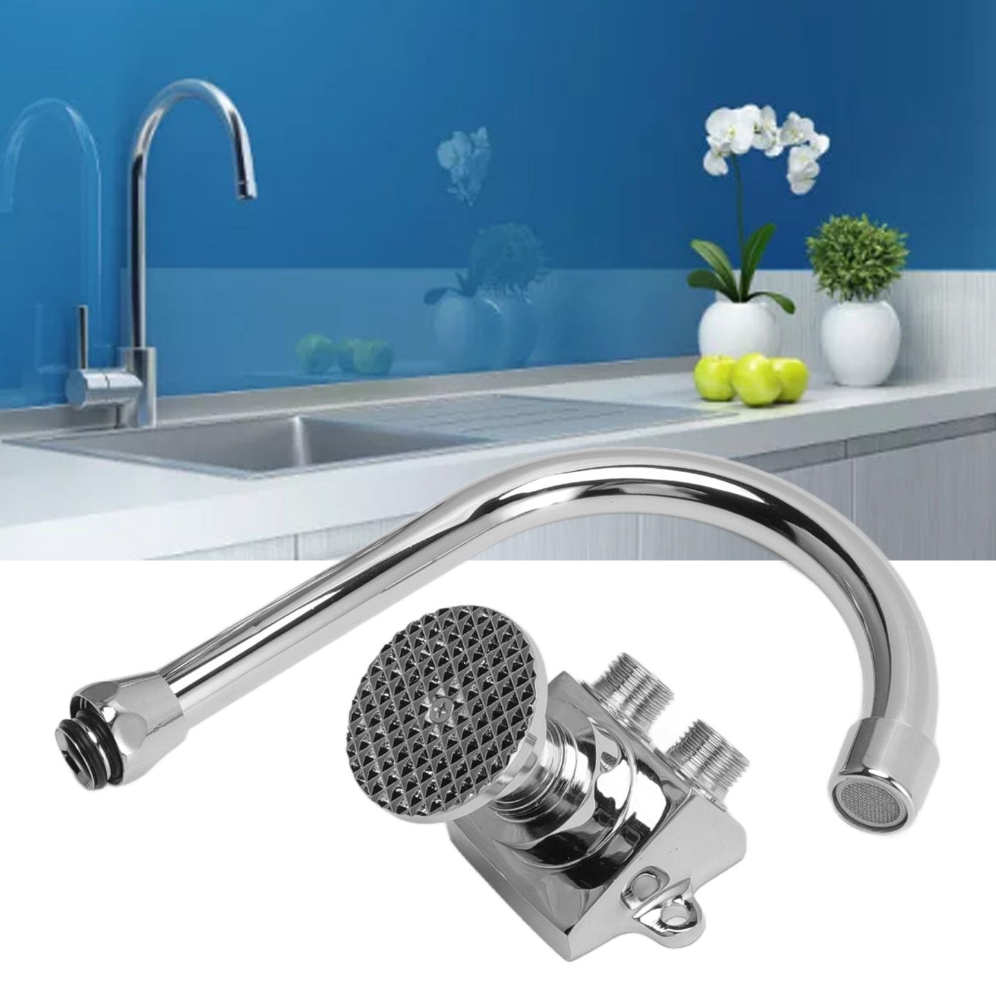 Foot Pedal Basin Faucet Kitchen Sink Foot Tap Floor Mounted Foot Pedal Faucet Set Double Outlet Water