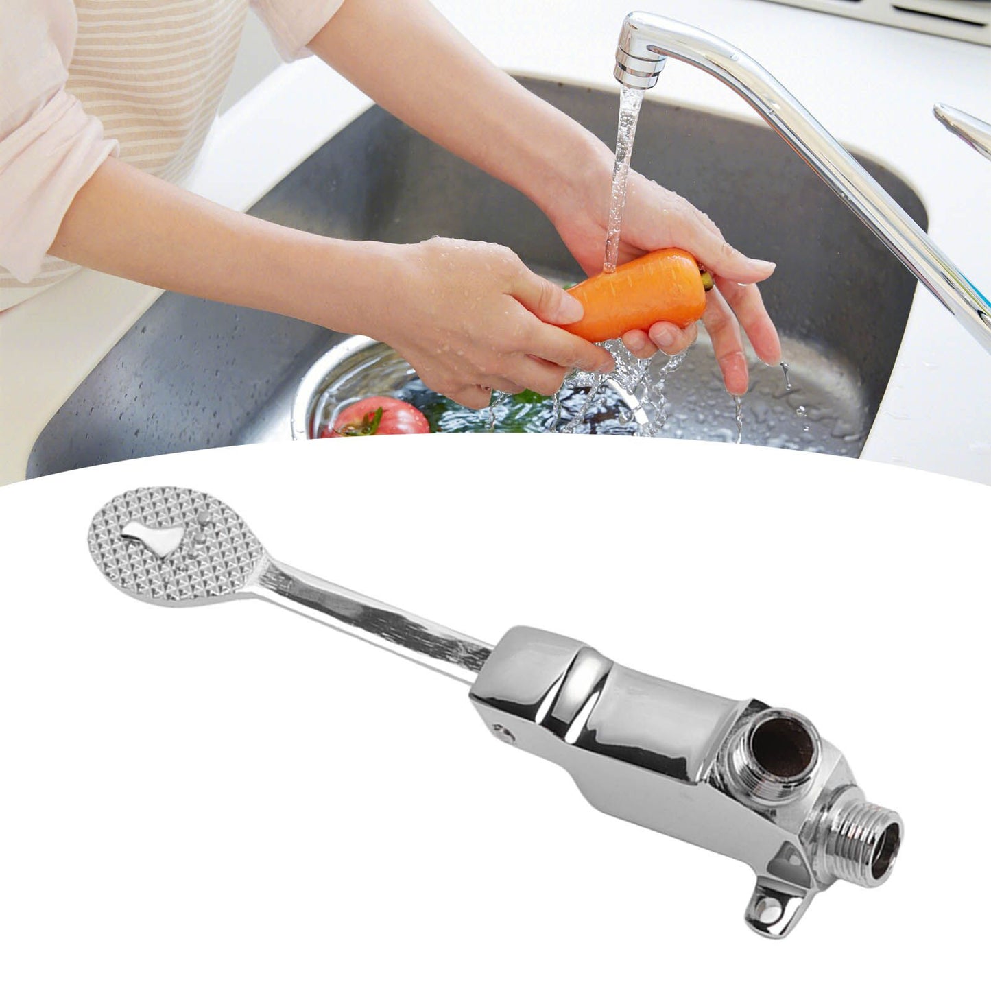Faucet Foot Pedal Valve Silver Stainless Steel Water Saving Floor Pedal Control Switch for Public Place