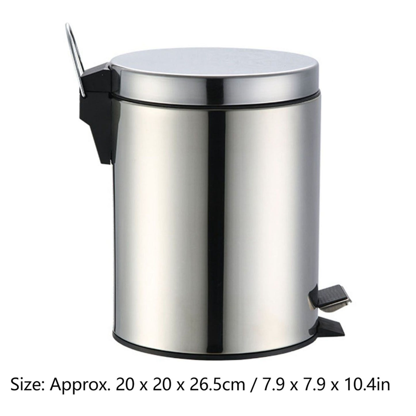 Stainless Steel Trash Can Silent Ergonomic Handle Kitchen Garbage Can with Antislip Footrest for Bedroom Living Room 5L