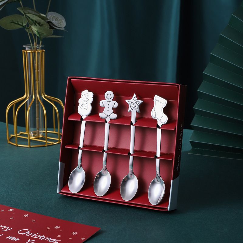 Coffee Spoon Set Stainless Steel Dessert Cake Spoon for Christmas Gifts Family Friends Silver