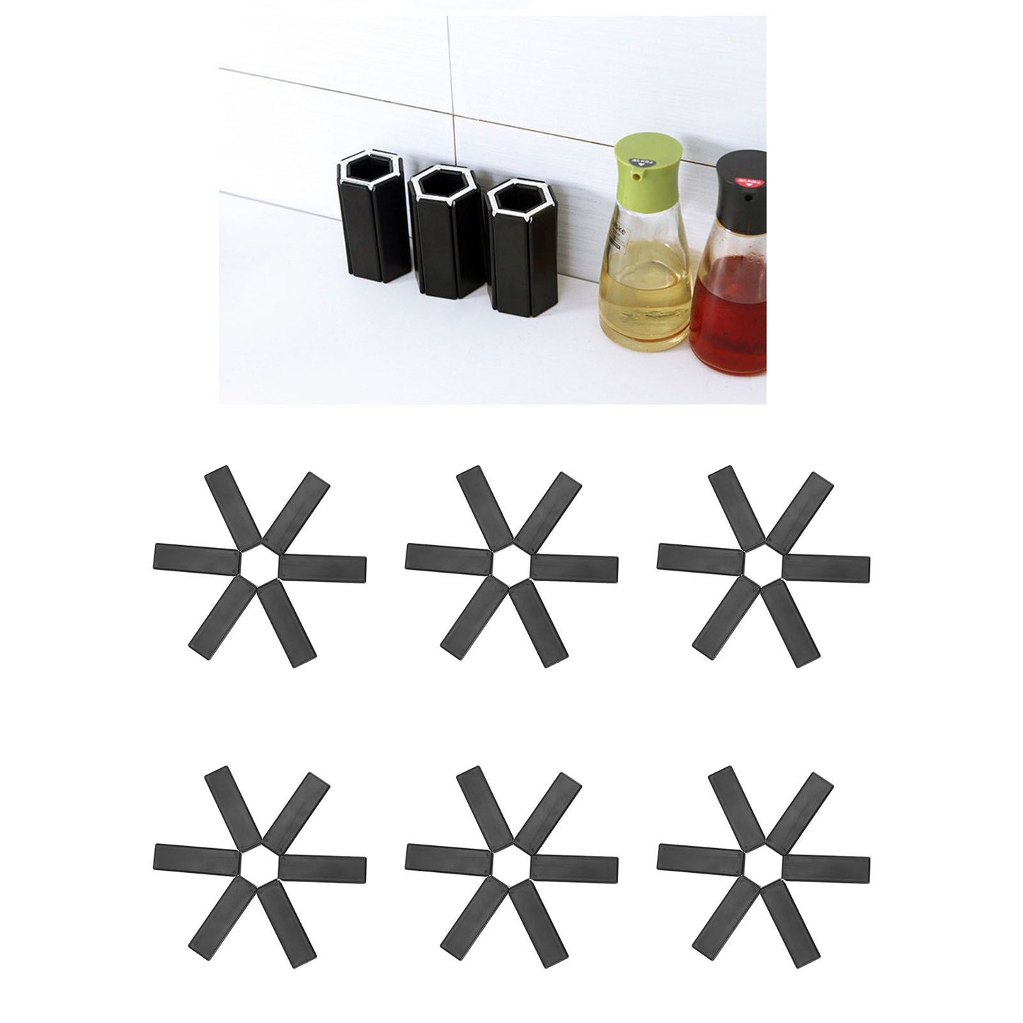 6PCS Hot Pot Heat Insulation Pad Foldable ABS Hollow Design Hot Dishes Holder for Kitchen Home