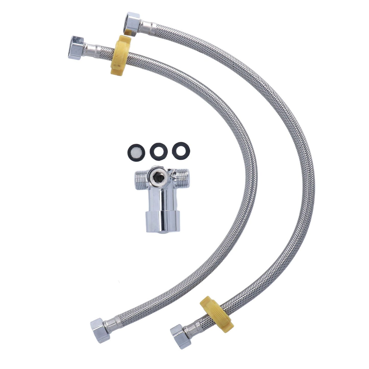 G1/2 Thread Thermostatic Mixer Valve Stainless Steel Hot Cold Water Mixing Tempered Valve with Dual Hoses for Pedal Control Tap