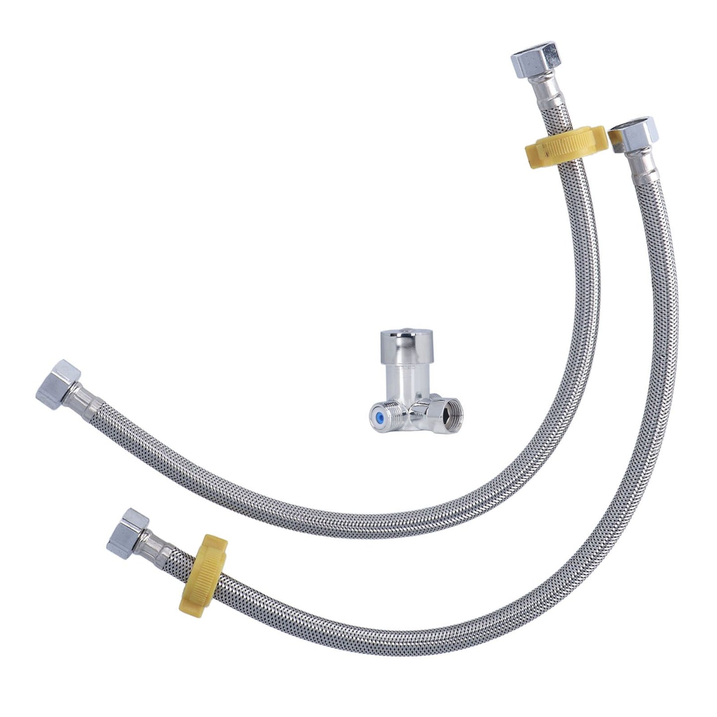 G1/2 Thread Thermostatic Mixer Valve Stainless Steel Hot Cold Water Mixing Tempered Valve with Dual Hoses for Pedal Control Tap