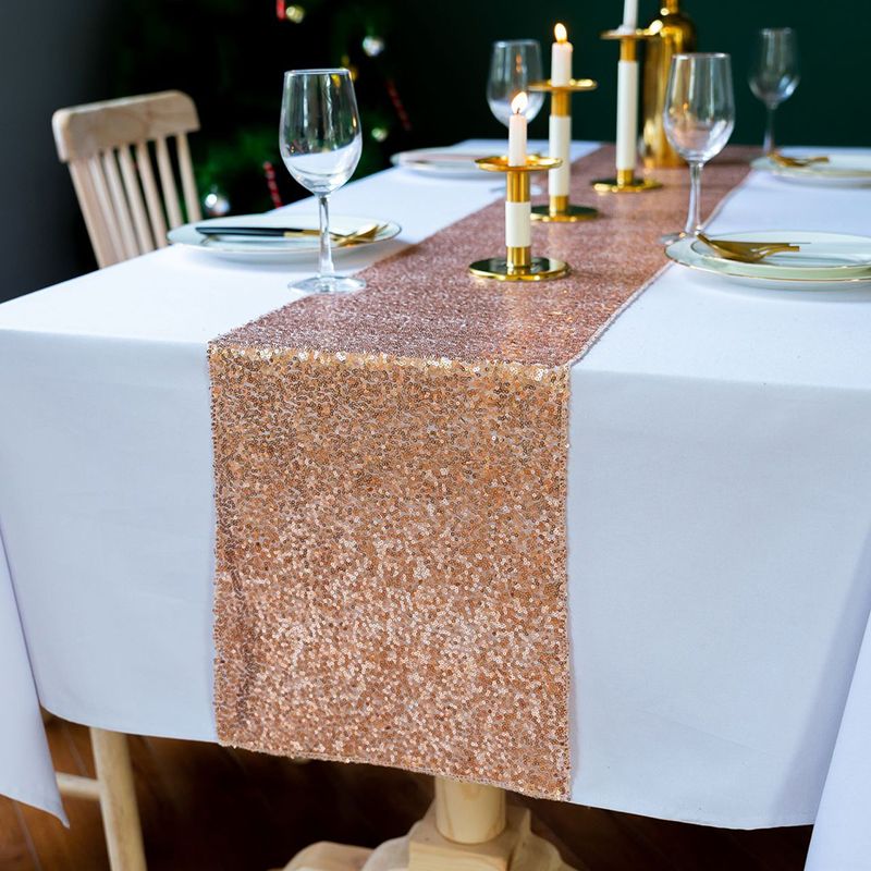 Sequin Table Runner 30x300cm Shiny Exquisite Decorative 3mm Sequins Table Runner for Parties Banquets Rose Gold