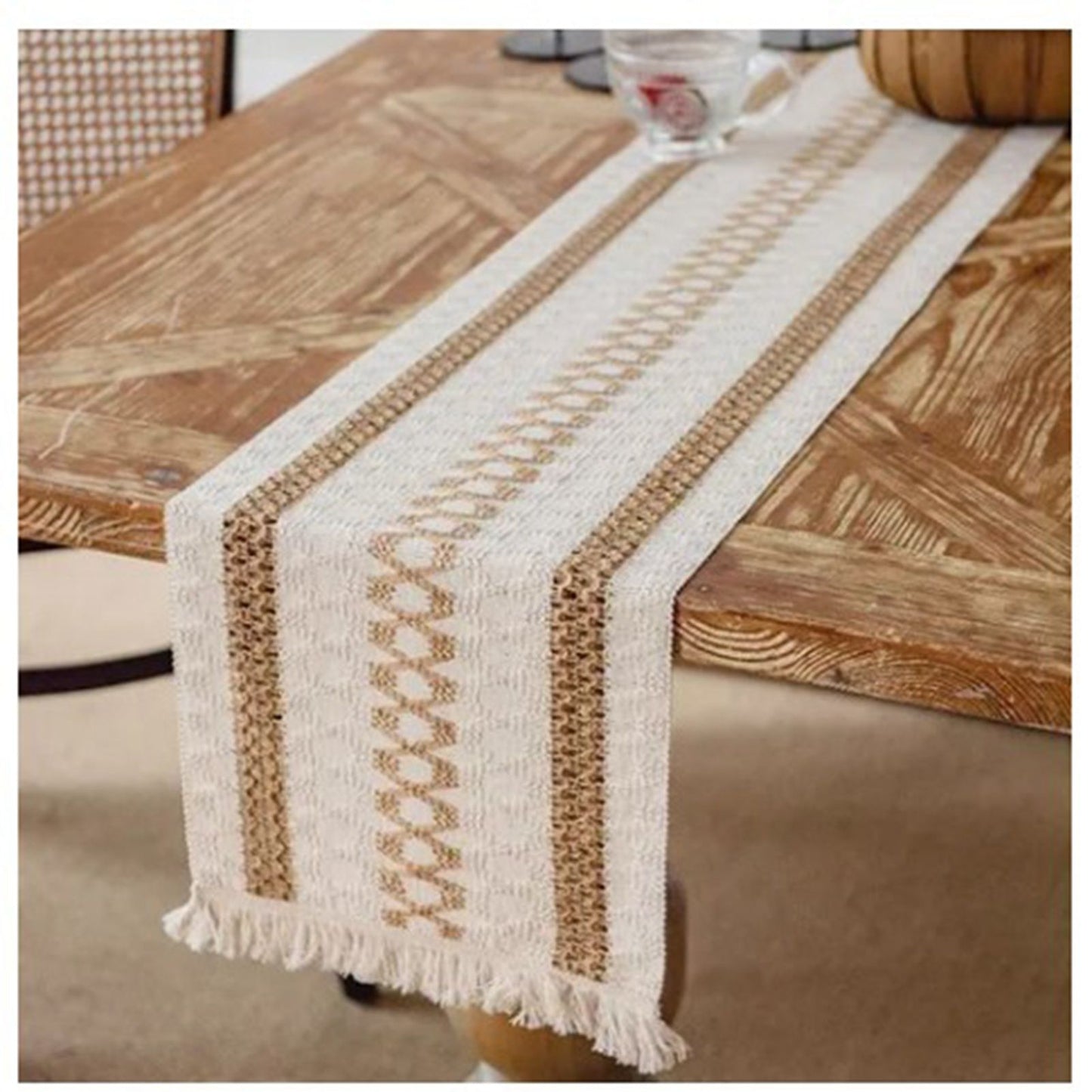 Table Runner Cotton Linen Splicing Wedding Party Table Runner with Tassels Wedding Party Decoration 30x180cm