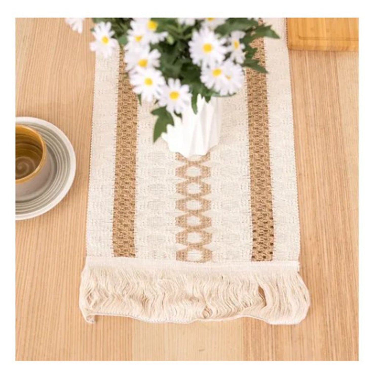 Table Runner Cotton Linen Splicing Wedding Party Table Runner with Tassels Wedding Party Decoration 30x180cm