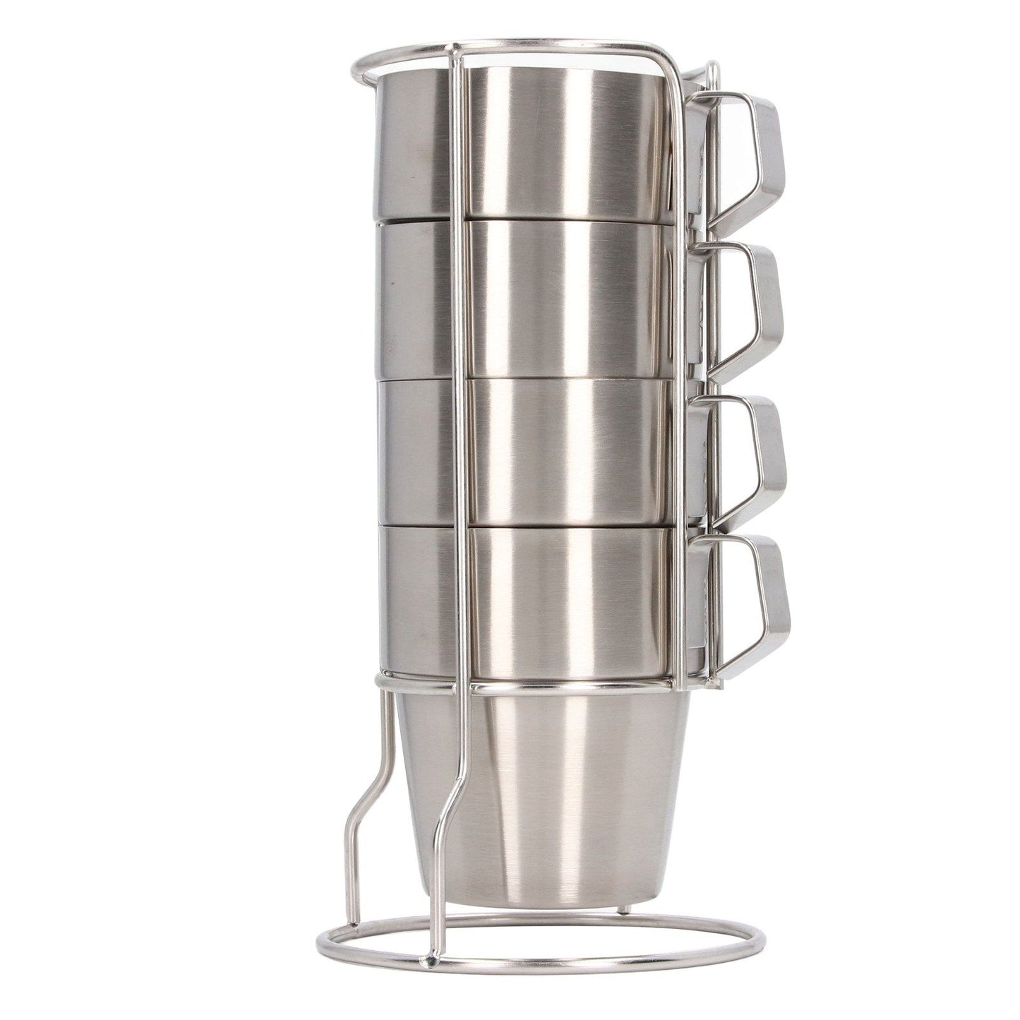 Stainless Steel Camping Cup Set of 4 Double Layer Coffee Mugs with Stand Holder Stackable Outdoor Cups for Picnic
