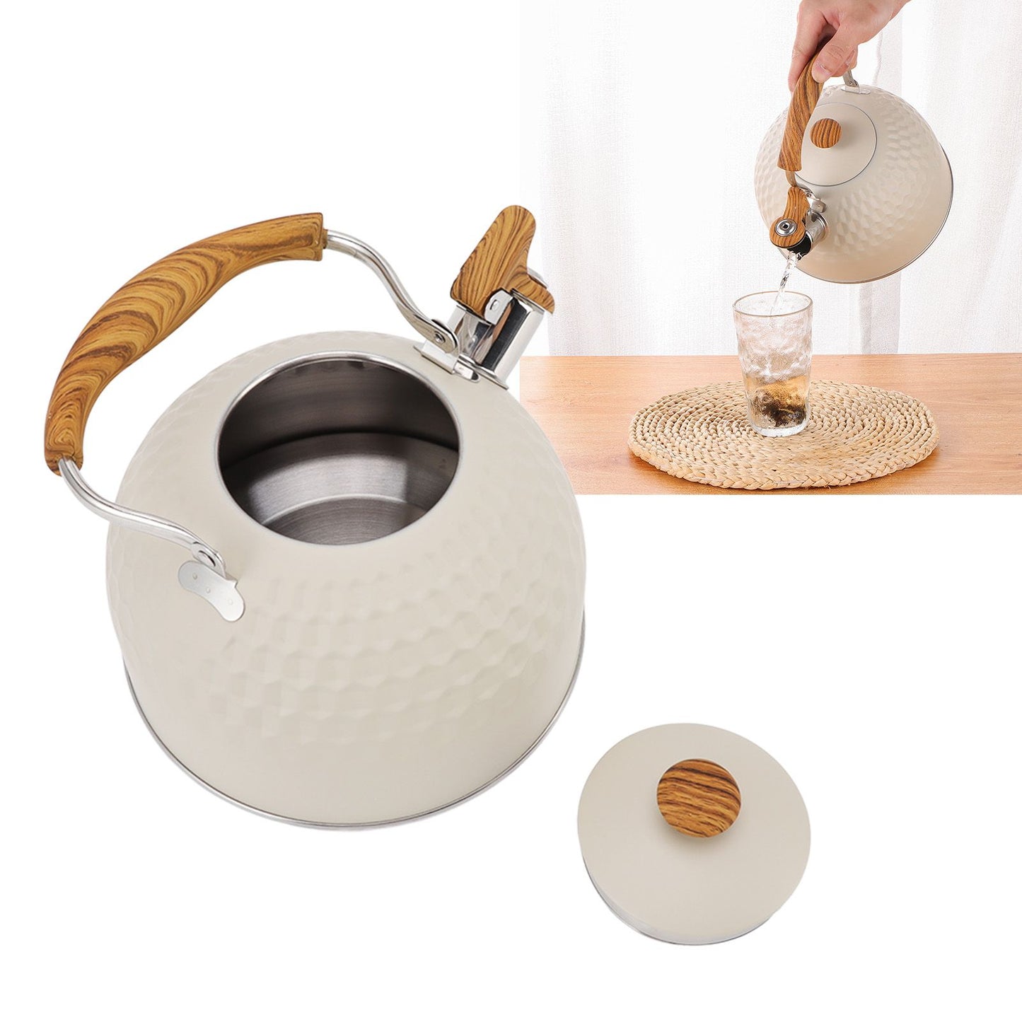 Whistling Kettle 2.5L Stainless Steel Efficient Uniform Heating Stovetop Whistling Tea Pot with Heat Insulation Handle