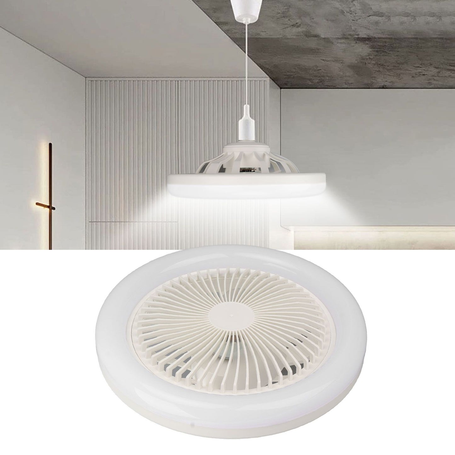 9.8in LED Ceiling Fan Light Quiet 3 Gears Ceiling Fan with E27 Lamp for Living Room 86‑265V White