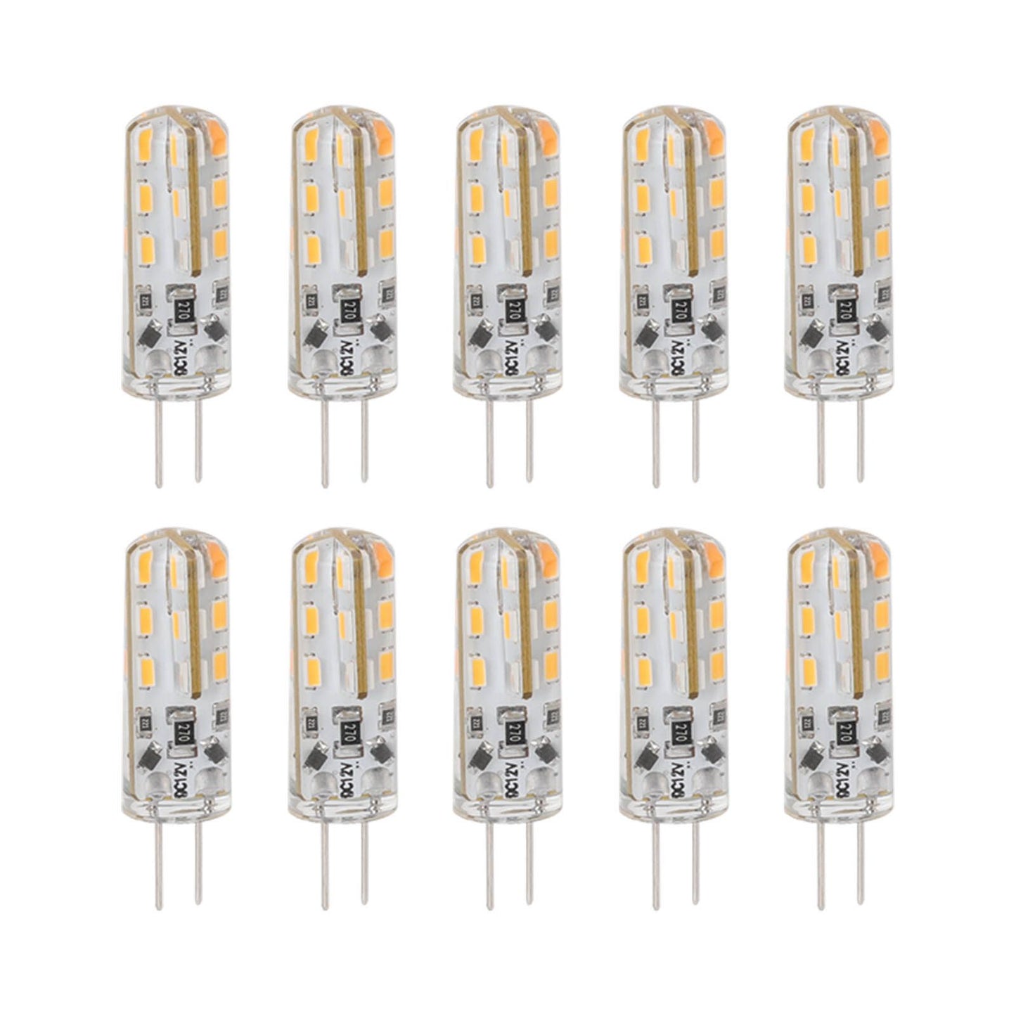 10pcs G4 LED Bulb 1.5W DC12V Warm White 3000K 110LM Bi Pin Light Bulbs LED for Cabinet Lighting Courtyard