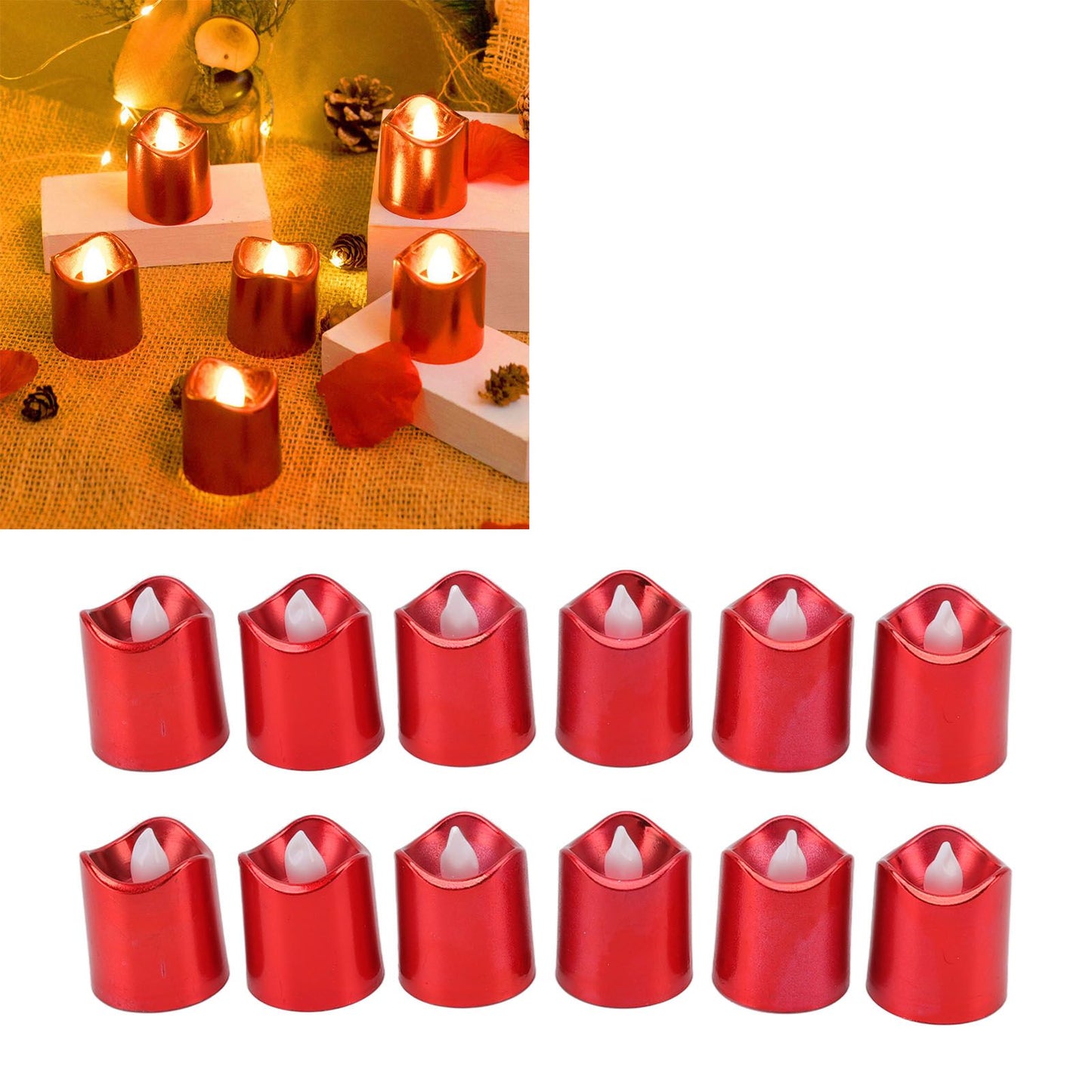12Pcs Red LED Candle Lamp Warm Light Flameless Electronic LED Candle Light for Christmas Festival Birthday Party Wedding