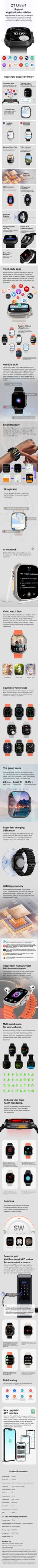 DT Ultra 4 Smart Watch Full Touch Screen Fitness Tracker for Men Women，black