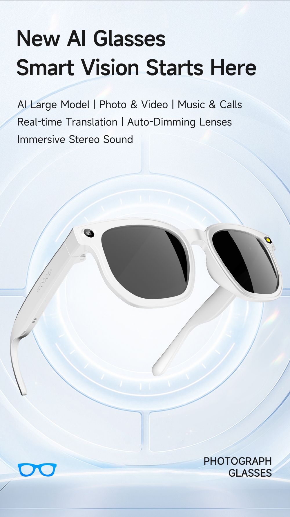Dth03 AI Smart Sunglasses, UV400 Protection Bluetooth Call Audio Glasses，black