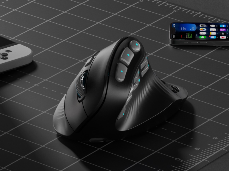 Solakaka E9PRO Tri‑Mode Vertical Ergonomic MMO Gaming Mouse, 10 Programmable Side Buttons, RGB Backlit Rechargeable Wireless Mouse,Black-Gray