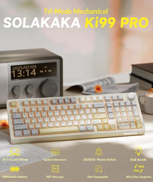 Solakaka Ki99pro 3‑Mode RGB Mechanical Keyboard,  Orange-White
