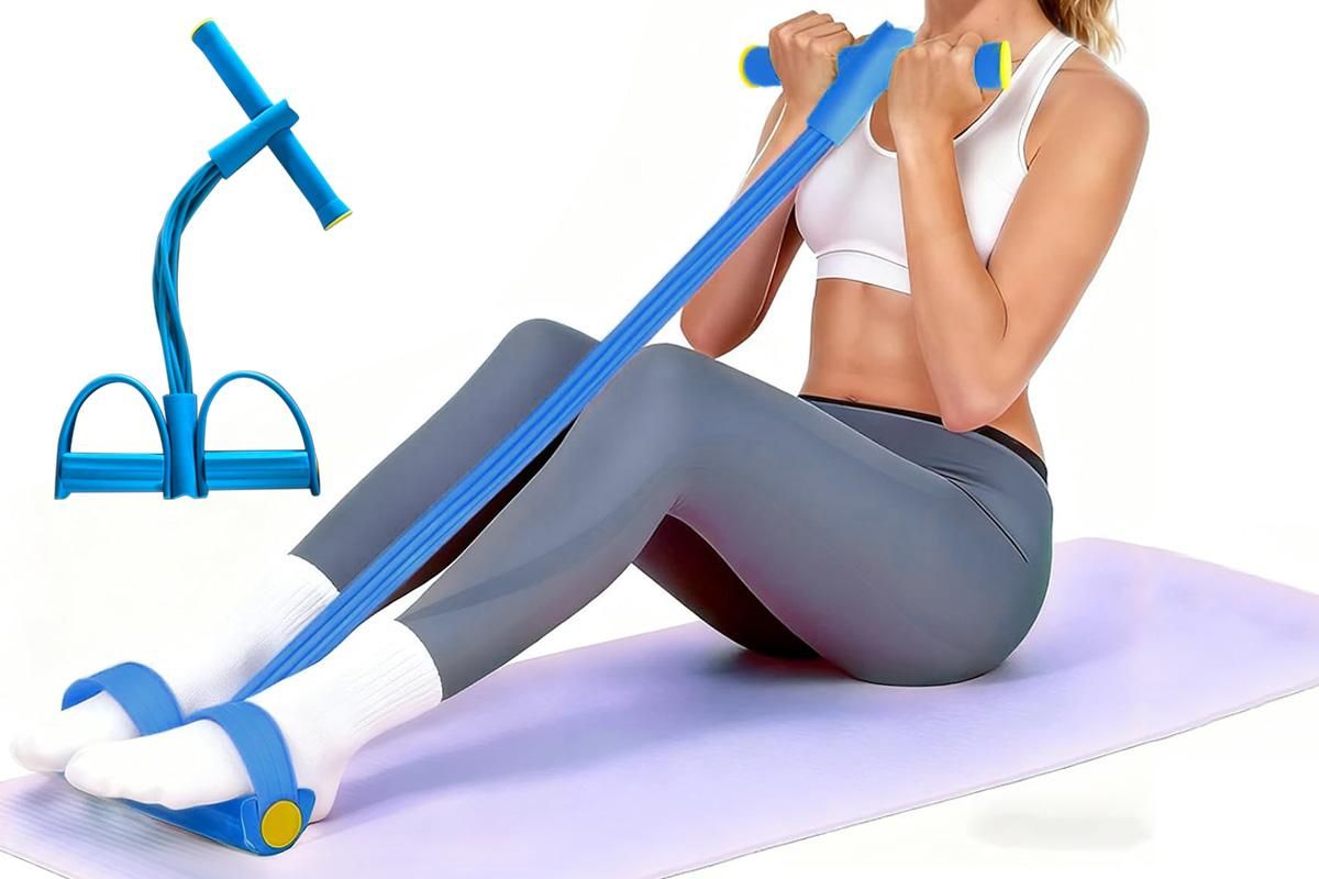 6 Tube Resistance Band Ankle Puller Foot Pedal Fitness Exercise Rope - Blue