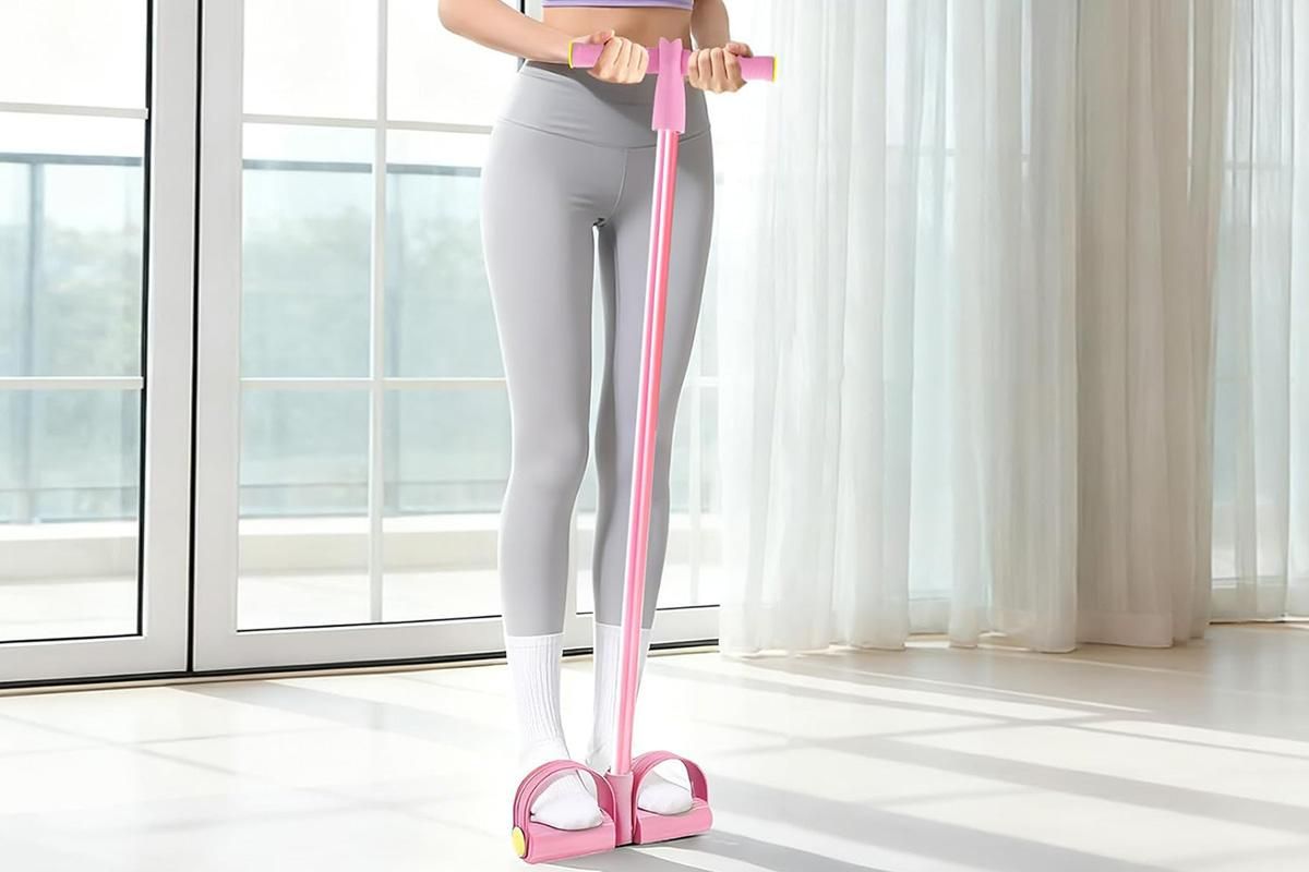 6 Tube Resistance Band Ankle Puller Foot Pedal Fitness Exercise Rope - Pink
