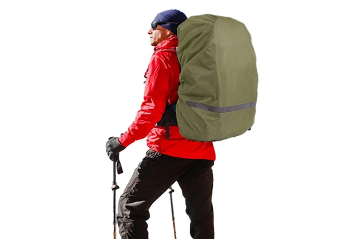 High-Visibility Backpack Rain Cover with Reflective Strip Water-Resistant Outdoor Night Travel Bag Cover -Army Green / L