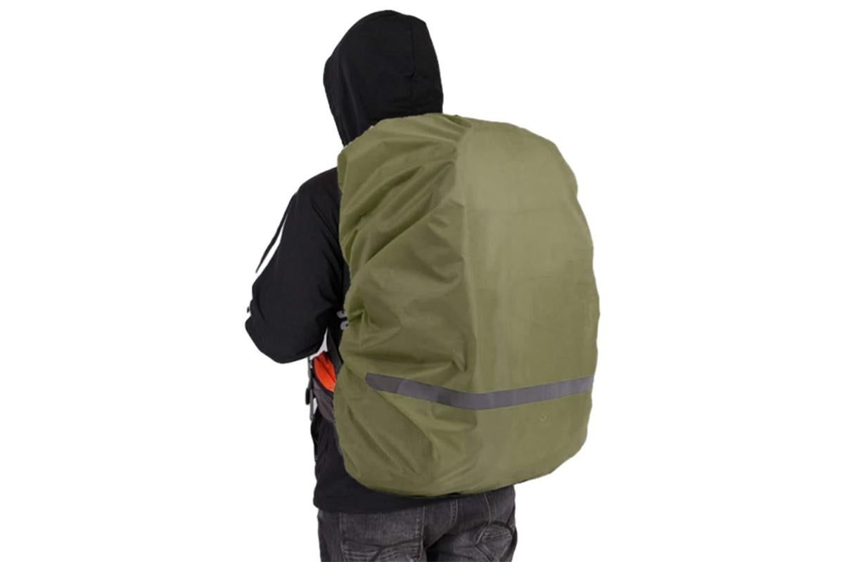 High-Visibility Backpack Rain Cover with Reflective Strip Water-Resistant Outdoor Night Travel Bag Cover -Army Green / L